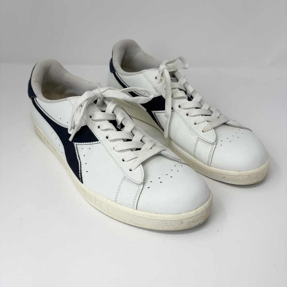 Diadora Game L Waxed Low Top Mens 11.5 White & Blue Navy Sneakers Casual Shoes